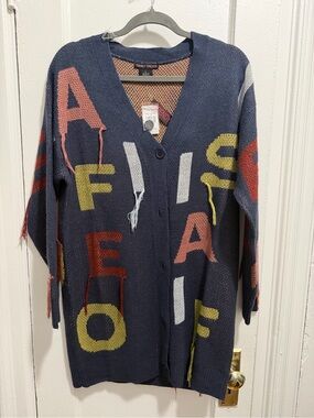 Navy Graphic Button-Front Cardigan